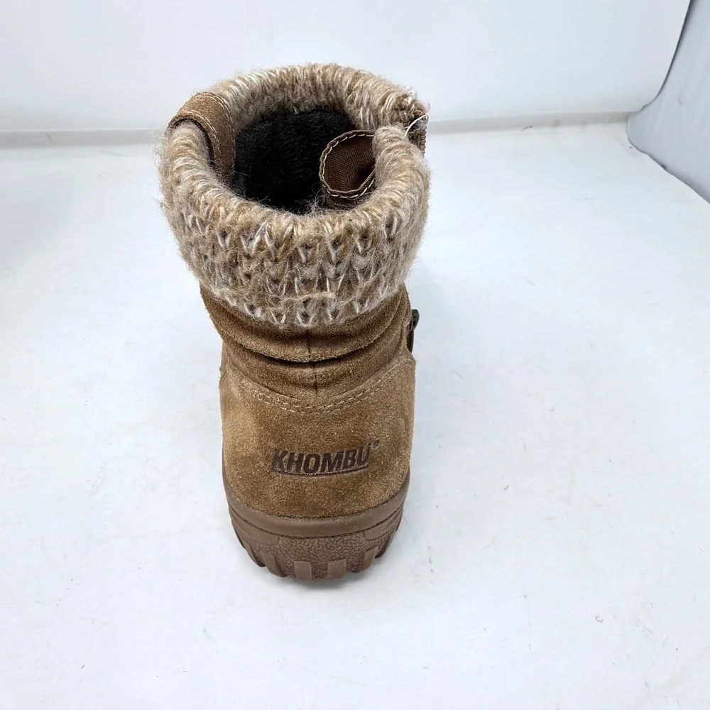 Khombu Laura Womens Size 7 Chestnut Suede Knit Ankle Boots Weather Rated Winter